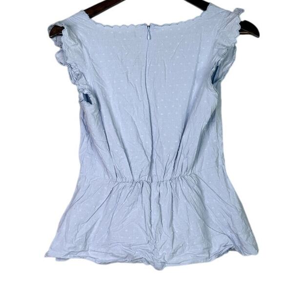 J. Crew Swiss Dot Peplum Ruffled Cap Sleeve Blouse V Neck Back Zip Up 0 Blue - Picture 5 of 15